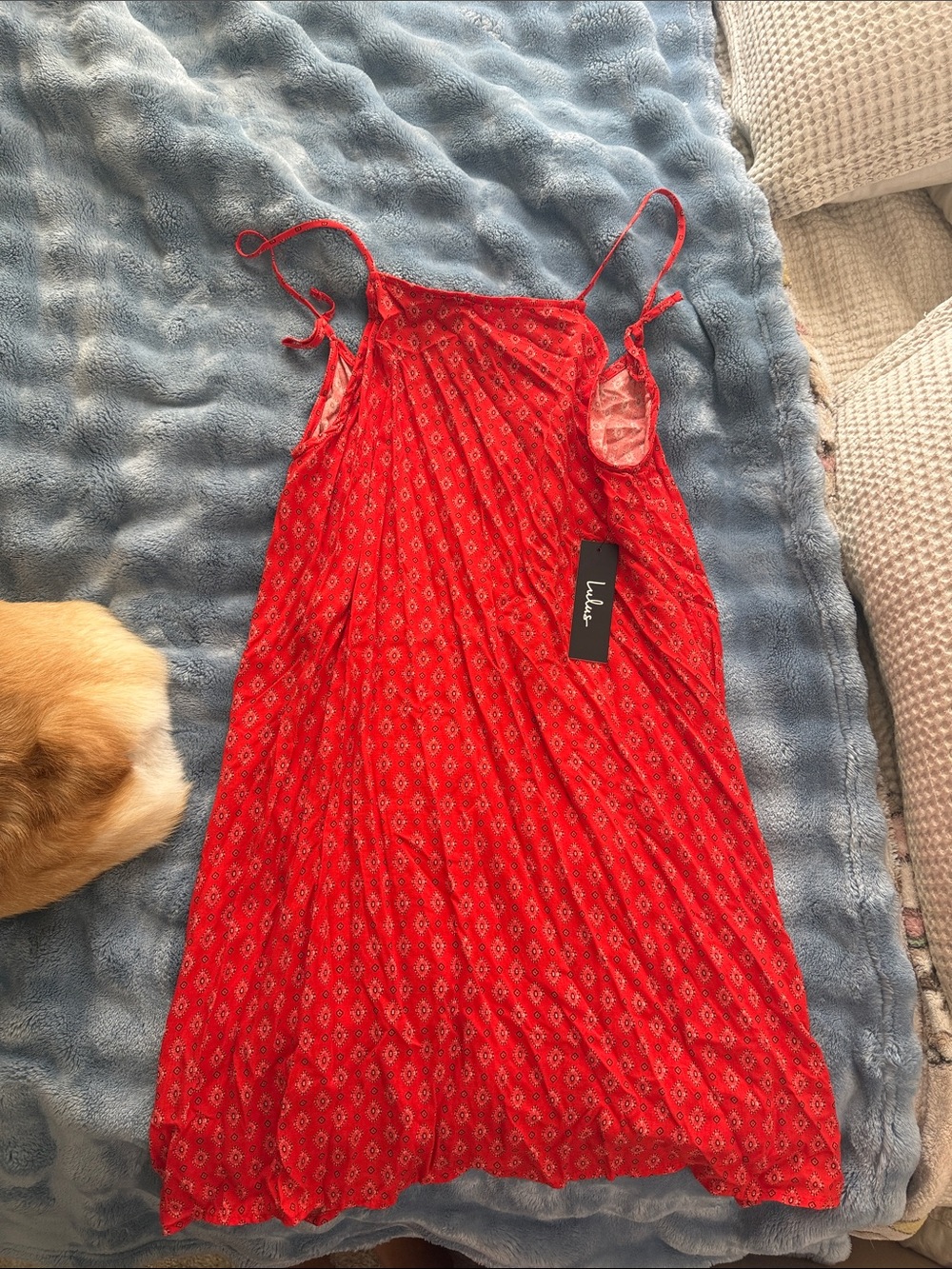 Red Printed Spaghetti Strap Summer Dress